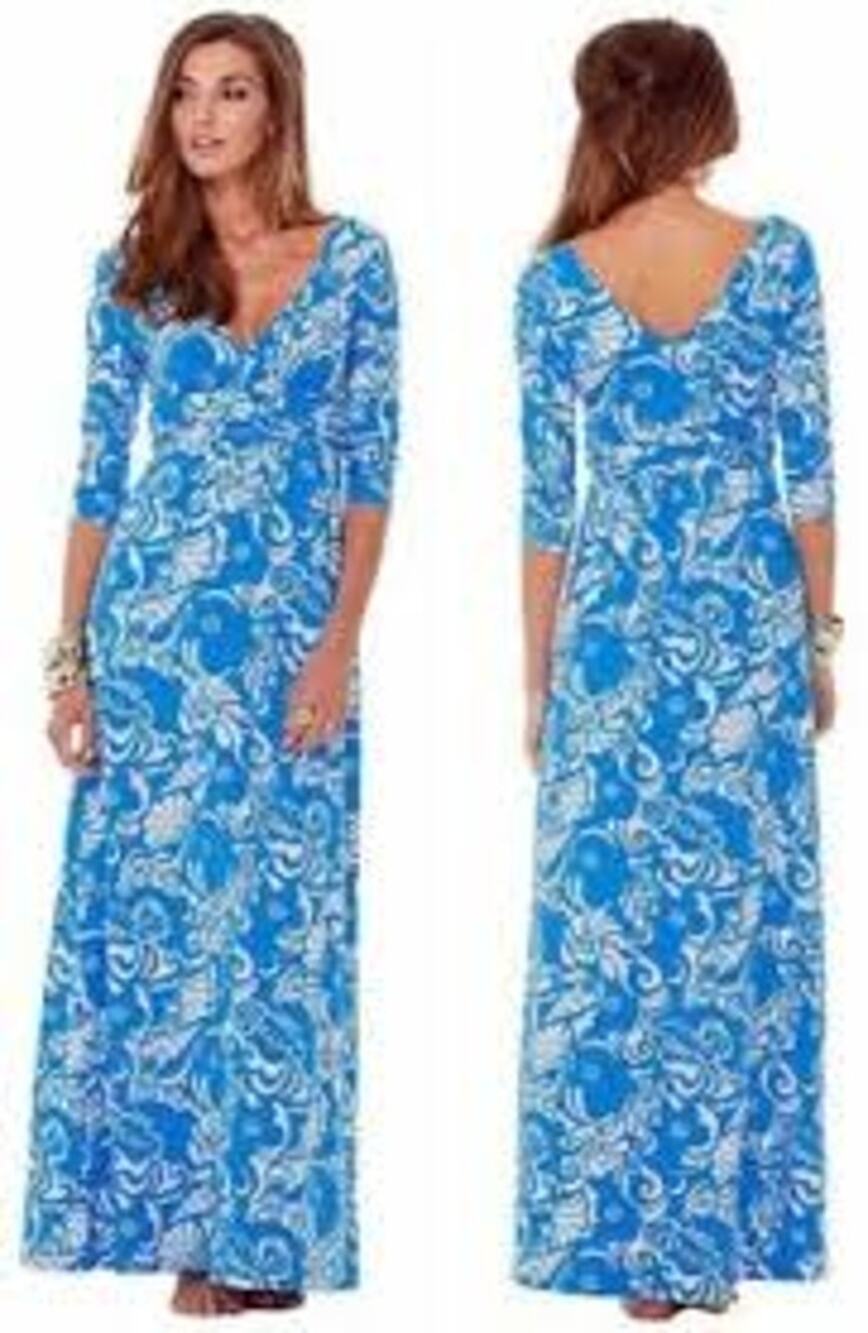Lilly Pulitzer Gloria Maxi Dress Womens Size Small Tide Pools Blue White Shell